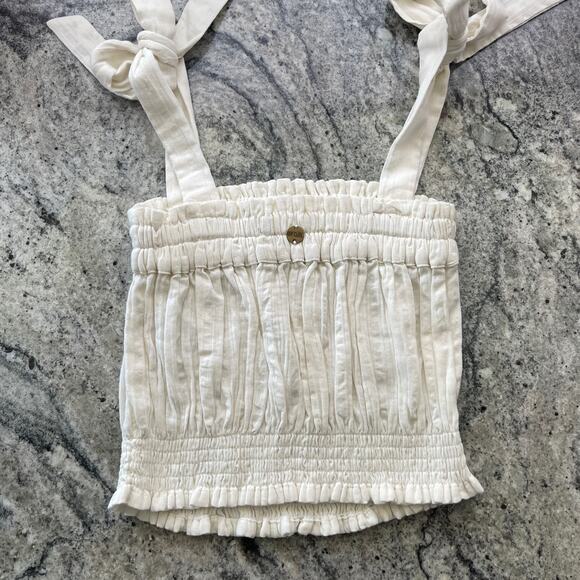 Women's Ripcurl White Sleeveless Tie Shoulder Ruched Blousee XS - Picture 6 of 6